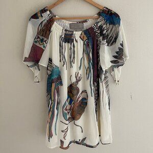 DOUBLE D RANCH Native American Print Peasant Blouse with Camisole: NWOT: LARGE